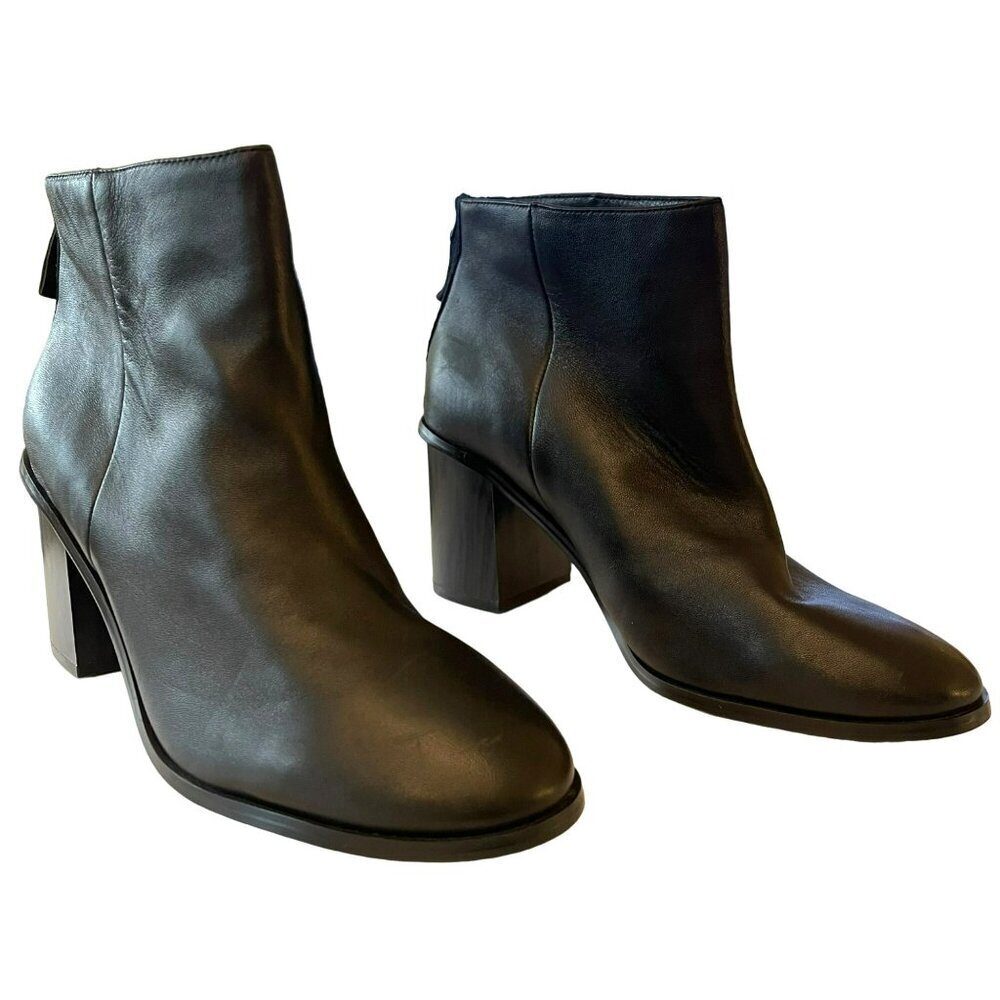 Splendid Black Leather Magnolia Ankle Boots Block Heel Size 10 M NEW